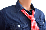Women's Neck Tie Red Gingham Print Neck Bow Lightweight Scarf Layering Hair Tie Ladie's Ascot - hisOpal Swimwear - 3