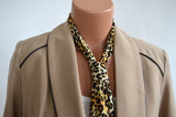 Women's Neck Tie Cheetah Animal Print Neck Bow Lightweight Scarf Layering Hair Tie - hisOpal Swimwear - 5