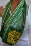 Infinity Scarf Short Metallic Kelly Green with Yellow Flowers Lightweight Layering Fashion Accessories Women's Ascot Neck Warmer - hisOpal Swimwear - 4