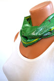 Infinity Scarf Short Metallic Kelly Green with Yellow Flowers Lightweight Layering Fashion Accessories Women's Ascot Neck Warmer - hisOpal Swimwear - 1