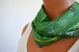 Infinity Scarf Short Metallic Kelly Green with Yellow Flowers Lightweight Layering Fashion Accessories Women's Ascot Neck Warmer - hisOpal Swimwear - 2