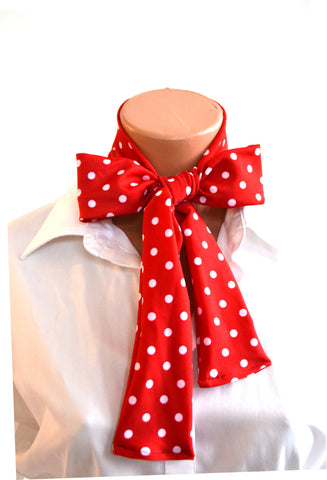 Women's Neck Tie Red with White Polka Dot Print Neck Bow Lightweight Scarf Hair Tie Ladie's Ascot