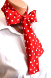 Women's Neck Tie Red with White Polka Dot Print Neck Bow Lightweight Scarf Hair Tie Ladie's Ascot - hisOpal Swimwear - 2