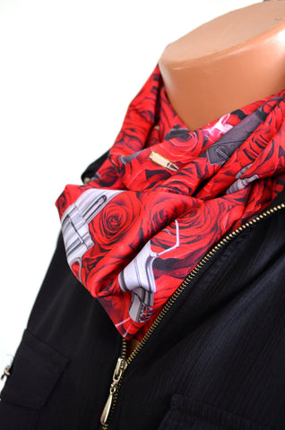 Short Infinity Scarf Guns and Red Roses Print Lightweight Layering Women's Ascot Neck Warmer