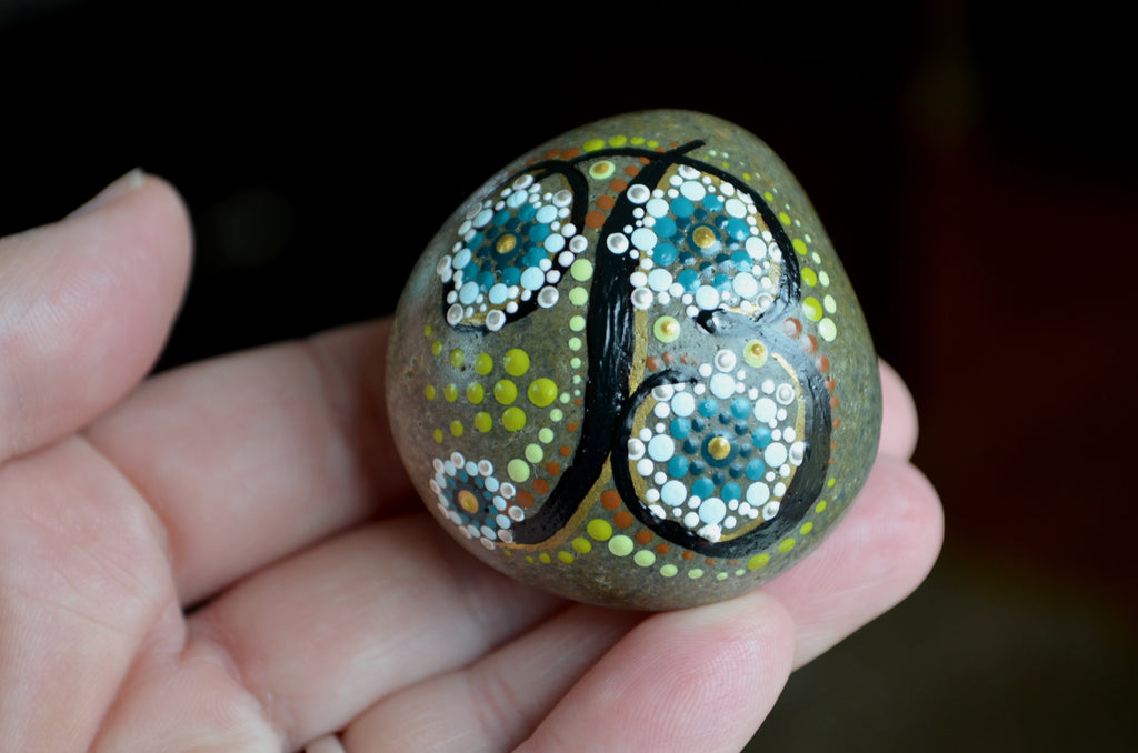 Painted Rock Initial B, Hand Painted Rock Art, office gift, initial B paperweight, mandala stone