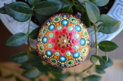 Hand Painted Stone, Mandala Stone, Jewel Drop Mandala, Rainbow Mandala, Painted Rock Art