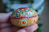 Hand Painted Stone, Mandala Stone, Jewel Drop Mandala, Rainbow Mandala, Painted Rock Art