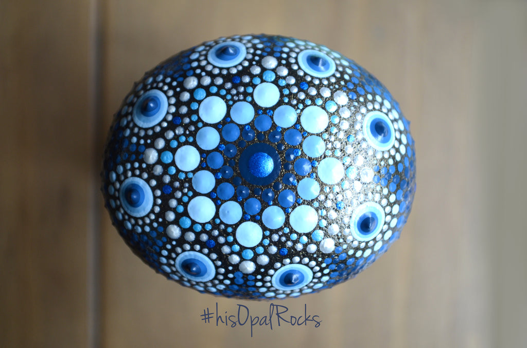 Hand Painted Rock, Mandala Stone, Blue Mandala, Wedding Gift, Something Blue, Boy Baby Shower