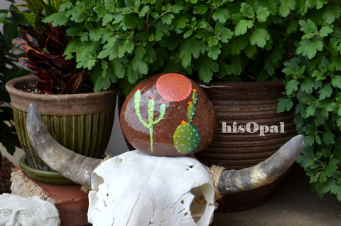 Painted Rock Desert, Large Cactus Rock, Cactus Garden, Hand Painted Rock, Southwestern
