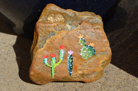 Painted Cactus Rock, Paperweight, Desktop Decor, Cactus Decor Art, Hand Painted Rock