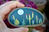 Painted Rock Desert, Cactus Rock, Night Cactus Garden, Hand Painted Rock, Southwestern