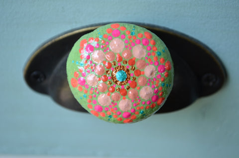 Cute Fridge Magnet, Hand Painted Rock, Mandala Magnet, Refrigerator Magnet, Kitchen Decor Pink