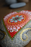 Painted Stone, Heart Mandala Stone, Hand Painted Rock, Garden Stone, Patio Decor