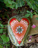 Painted Stone, Heart Mandala Stone, Hand Painted Rock, Garden Stone, Patio Decor