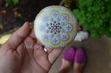 Light Gold Mandala Stone, Baby Shower, Hand Painted Rock, Mandala Decor, Boho Gift, Bridal Shower