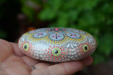 Light Gold Mandala Stone, Baby Shower, Hand Painted Rock, Mandala Decor, Boho Gift, Bridal Shower