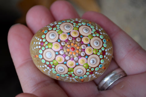 Painted Rock, Prayer Rock, Small Round Mandala, Jewel Drop Mandala, Hand Painted Rock, Mandala Stone