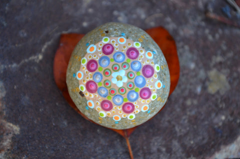 Painted Rock, Prayer Rock, Small Round Mandala, Jewel Drop Mandala, Hand Painted Rock, Gift Art