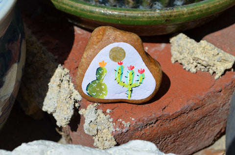 Painted Cactus Rock, Desktop Decor, Cactus Art, Hand Painted Rock Art, Southwestern