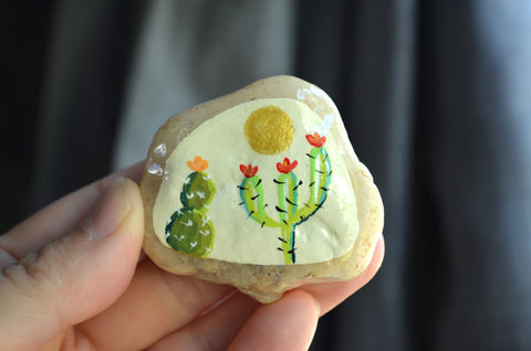 Painted Cactus Rock, Cactus Art, Hand Painted Rock, Southwestern Decor, Cactus Decor