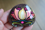 Mandala and Lotus Painted Rock, Set of Two, Lotus Flower Rock, Hand Painted Rocks, Boho Decor Stones