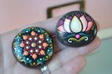Lotus Flower, Mandala Stone, Hand Painted Stones, Painted Rocks, Set of Two, Boho Decor