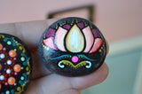 Lotus Flower, Mandala Stone, Hand Painted Stones, Painted Rocks, Set of Two, Boho Decor