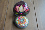 Mandala and Lotus Painted Rock, Set of Two, Lotus Flower Rock, Hand Painted Rocks, Boho Decor Stones