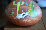 Painted Rock Desert, Cactus Rock, Cactus Garden, Hand Painted Rock, Southwestern Patio Decor