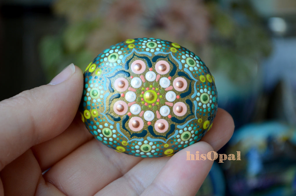 Small Mandala Stone, Hand Painted Rock, Mini Mandala, hisOpal Rocks, Gift for Her