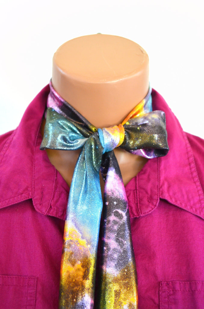 Neck Tie Metallic Galaxy Print Scarf Unisex Ascot Tie Head Wrap Neck Bow Cravat Nebula Print - hisOpal Swimwear - 1