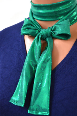 Metallic Green Scarf Women's Neck Tie Lightweight Scarf Green Neck Bow Christmas Necktie Unisex