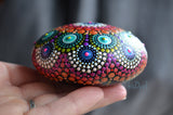Hand Painted Mandala, Wooden Pebble, Boho Wedding, Metallic Jewel, Rainbow, Faux Painted Rock