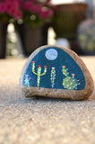 Painted Rock Desert, Cactus Rock, Moon Cactus Garden, Hand Painted Rock, Southwestern Decor