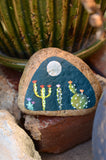 Painted Rock Desert, Cactus Rock, Moon Cactus Garden, Hand Painted Rock, Southwestern Decor