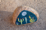 Painted Rock Desert, Cactus Rock, Moon Cactus Garden, Hand Painted Rock, Southwestern Decor