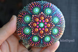 Neon Mandala Stone, Hand Painted Rock, Prayer Rock, Wedding Gift Mandala, Boho Decor