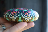 Neon Mandala Stone, Hand Painted Rock, Prayer Rock, Wedding Gift Mandala, Boho Decor