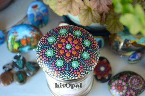 Neon Mandala Stone, Hand Painted Rock, Prayer Rock, Wedding Gift Mandala, Boho Decor