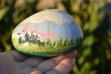hand painted rock, mountain scene, mountain paperweight, outdoorsman gift