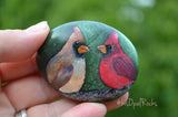 Cardinal, hand painted stone, Male and Female Cardinals, gift for her, Painted Rock