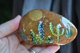 Painted Cactus Rock, Cactus Desert Scene Cactus Art Hand Painted Rock Art Southwestern Decor