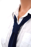 Dark Navy Blue Scarf Neck Tie Lightweight Sacrf Blue Sash Belt Navy Neck Bow Navy Blue Tie - hisOpal Swimwear - 3