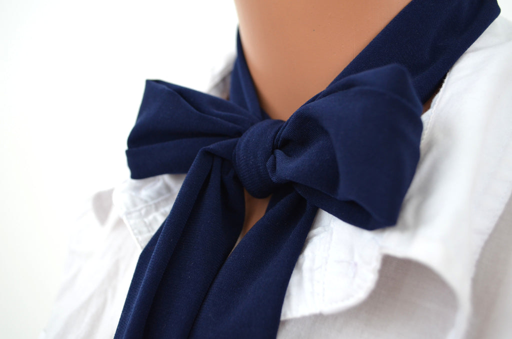 Large Neck Bow Navy Blue Scarf Lightweight Scarf Blue Neck tie Holiday –  hisOpal art~swimwear~fashion