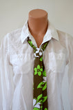 Womens Neck Tie Floral Print Neck Scarf Light Scarf Head Wrap Ascot Neon Green Flower Necktie - hisOpal Swimwear - 1