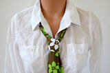 Womens Neck Tie Floral Print Neck Scarf Light Scarf Head Wrap Ascot Neon Green Flower Necktie - hisOpal Swimwear - 5