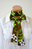 Womens Neck Tie Floral Print Neck Scarf Light Scarf Head Wrap Ascot Neon Green Flower Necktie - hisOpal Swimwear - 3