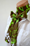 Womens Neck Tie Floral Print Neck Scarf Light Scarf Head Wrap Ascot Neon Green Flower Necktie - hisOpal Swimwear - 4