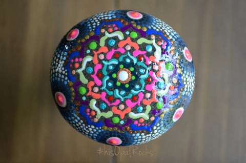 Hand Painted Rock, Neon Mandala Stone, Flower Mandala, Mandala Stone, Neon Rainbow, One Love