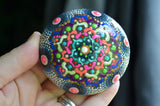 Hand Painted Rock, Neon Mandala Stone, Flower Mandala, Mandala Stone, Neon Rainbow, One Love